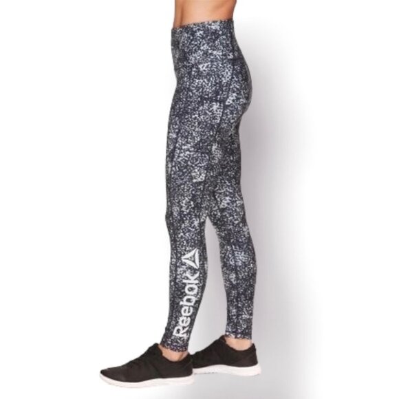Reebok Leggings Women’s Size Small White Black Grey Spotted High Waisted Pockets - Picture 8 of 13